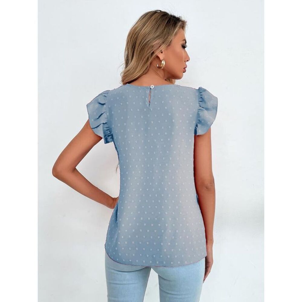 Everyday the Label Swiss Dot Cap Sleeve Blouse Women Light Blue Blouses & Shirts - Picture 2 of 4